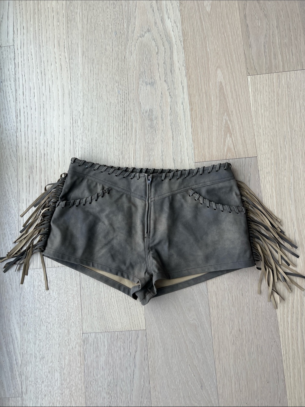 We The Free Olive Green Fringe Jean Shorts